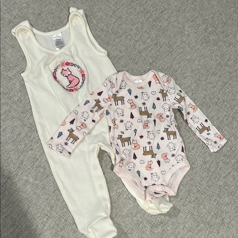 Adorable Cream and Pink Animal Print Kids One Piece Set